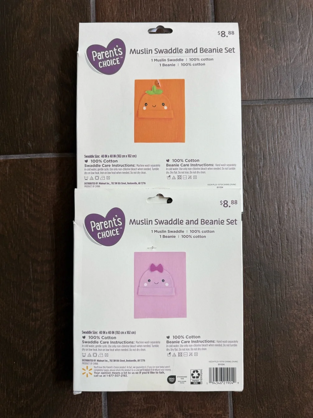 Pink and Orange baby Muslin Swaddle & Beanie Set - Cute Character Design